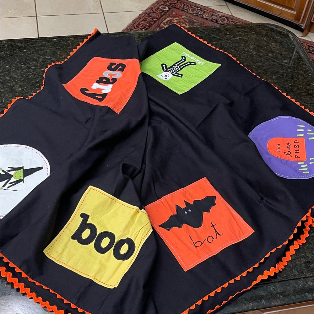 Pottery Barn Kids Halloween tablecloth with Colorful Patches